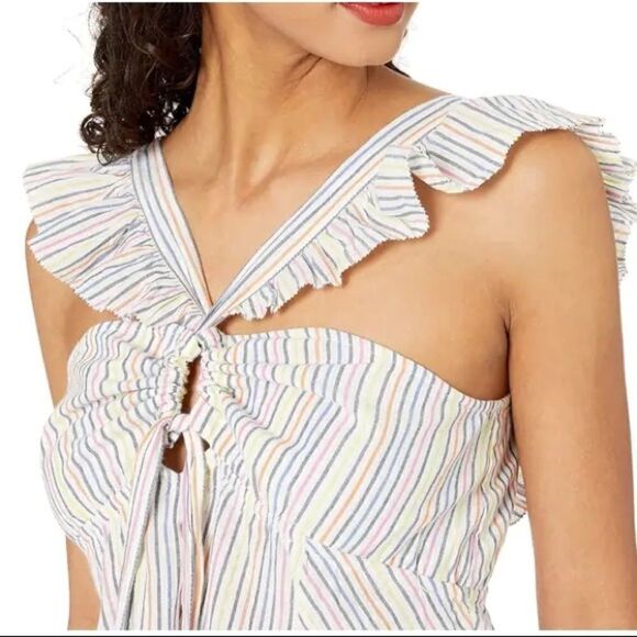ELLA MOSS Striped Babydoll Top Square Neckline Flutter Sleeve Medium Large New - Picture 6 of 16